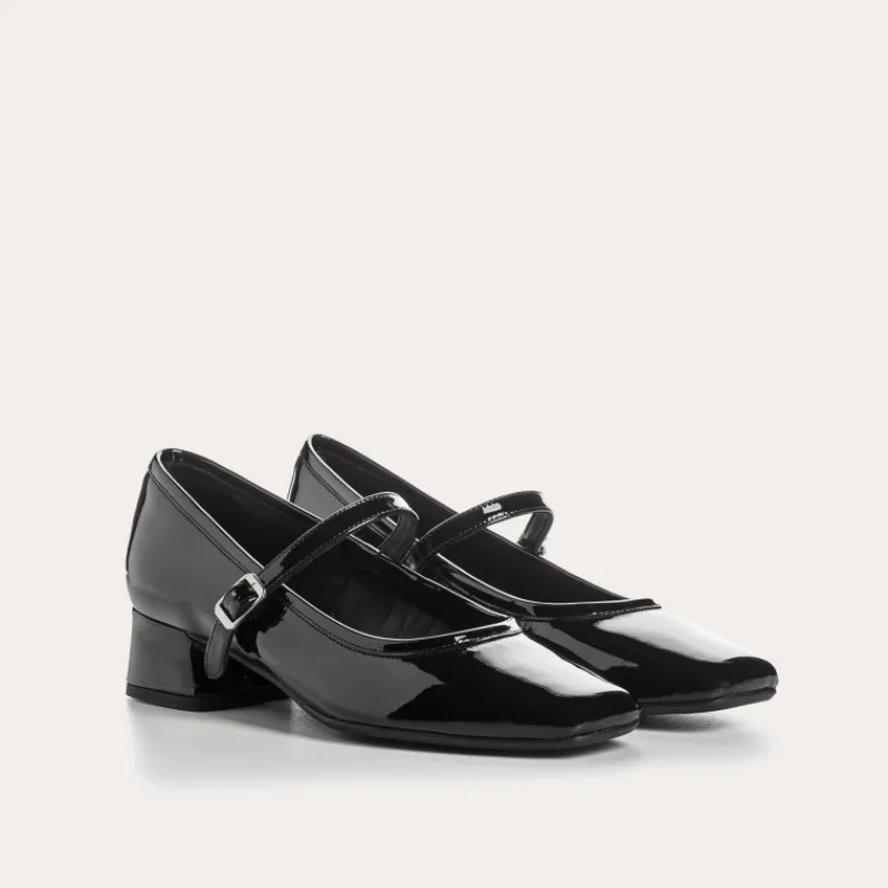 Reqins BABIES A TALONS KELLY CUIR VERNIS NOIR Fashion