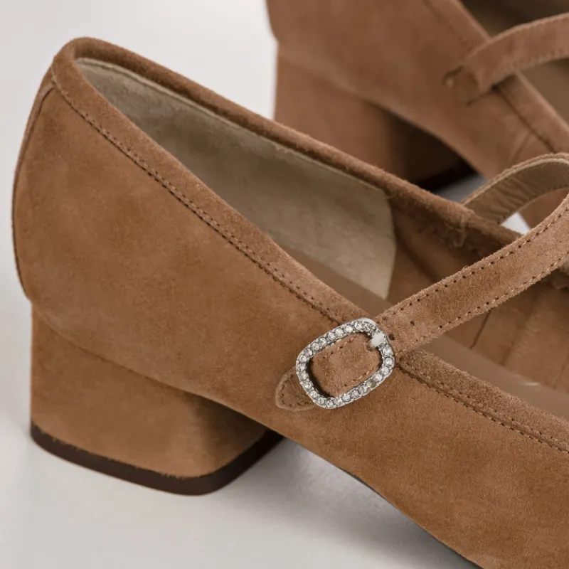 Reqins BABIES A TALONS KELLY STRASS CUIR VELOURS CAMEL Discount