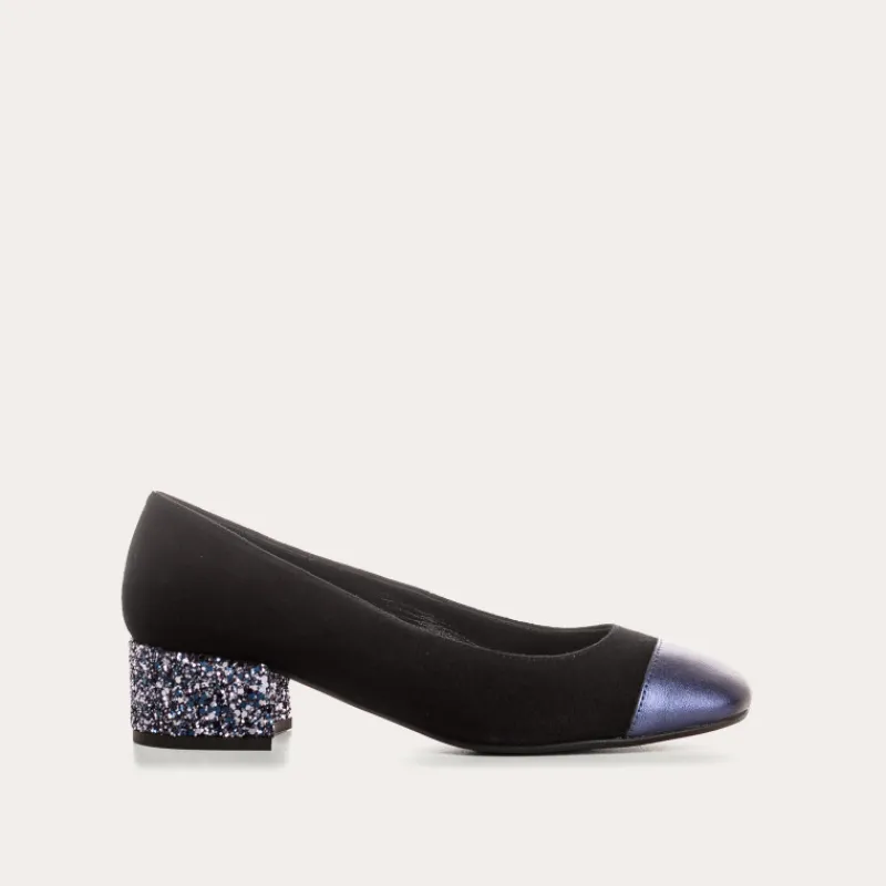 Reqins BALLERINES A TALONS RIVIERA CUIR VELOURS ET GLITTER BLEU Hot