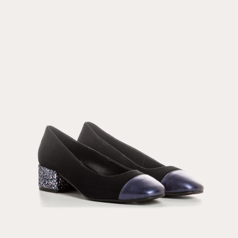 Reqins BALLERINES A TALONS RIVIERA CUIR VELOURS ET GLITTER BLEU Hot