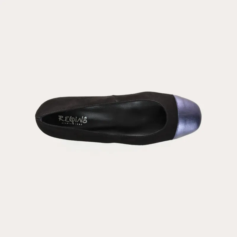 Reqins BALLERINES A TALONS RIVIERA CUIR VELOURS ET GLITTER BLEU Hot