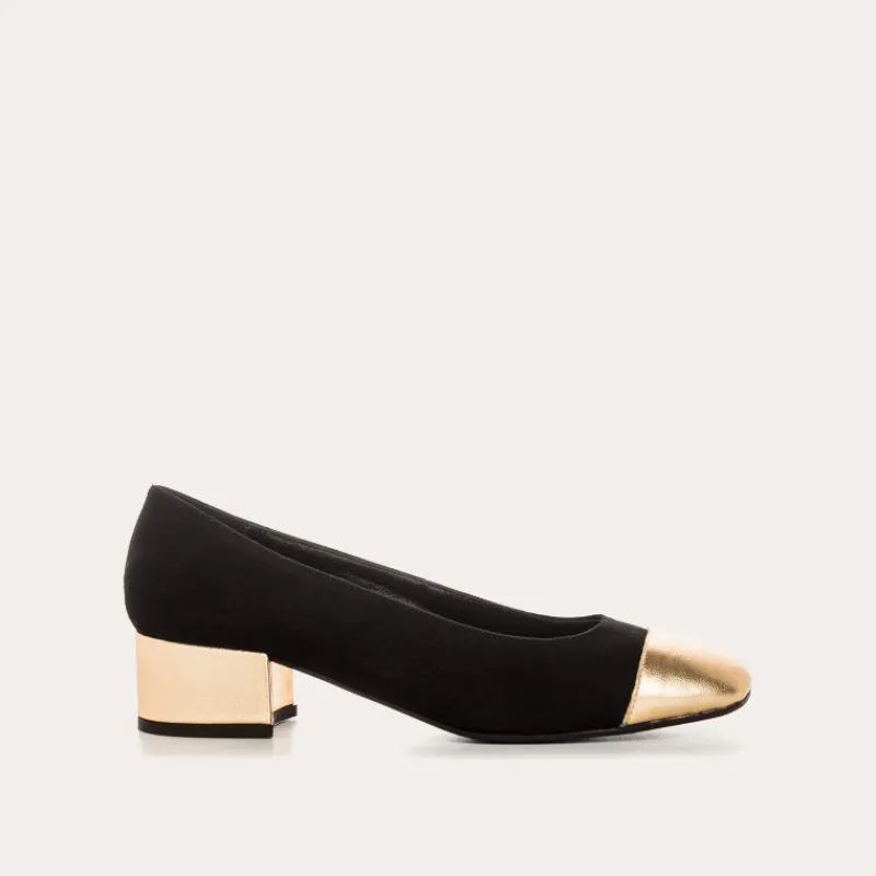 Reqins BALLERINES A TALONS RIVIERA CUIR VELOURS ET METAL NOIR New