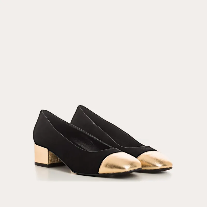 Reqins BALLERINES A TALONS RIVIERA CUIR VELOURS ET METAL NOIR New