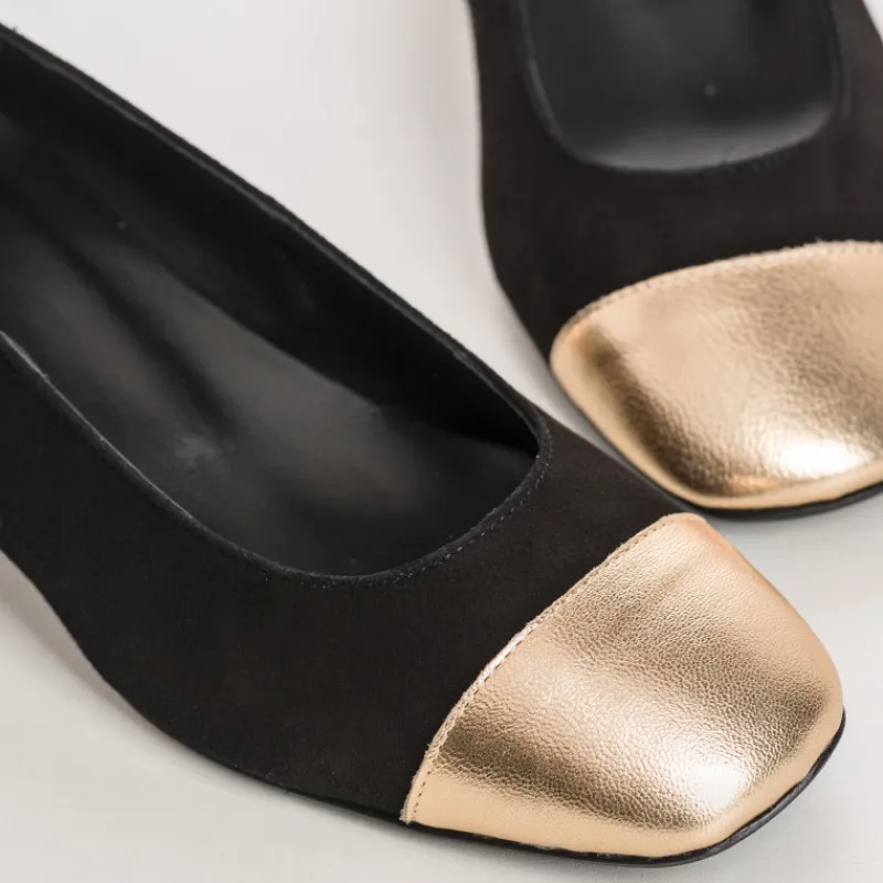 Reqins BALLERINES A TALONS RIVIERA CUIR VELOURS ET METAL NOIR New