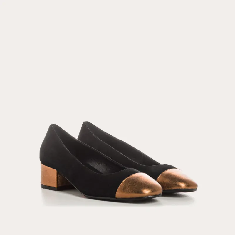 Reqins BALLERINES A TALONS RIVIERA CUIR VELOURS ET METAL NOIR Sale