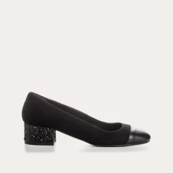 Reqins BALLERINES A TALONS RIVIERA CUIR VELOURS ET GLITTER NOIR Outlet
