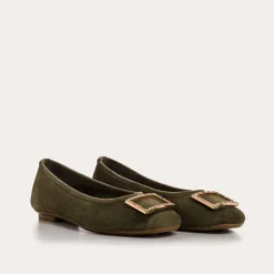 Reqins BALLERINES HAMARANTE CUIR VELOURS VERT Sale