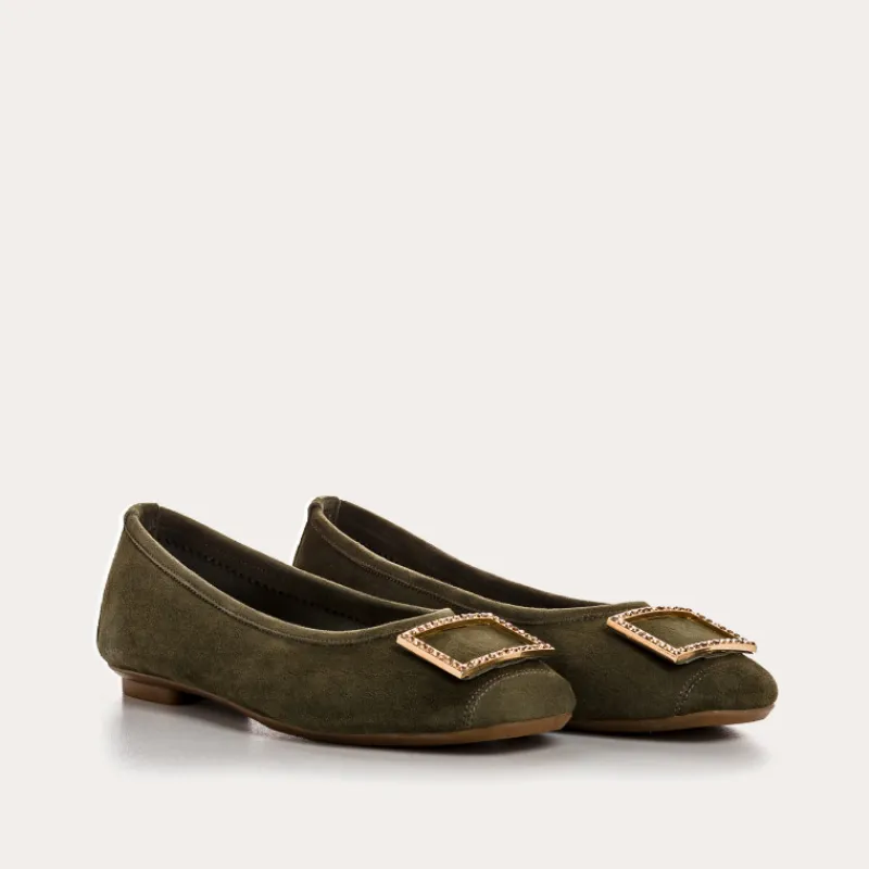 Reqins BALLERINES HAMARANTE CUIR VELOURS VERT Sale