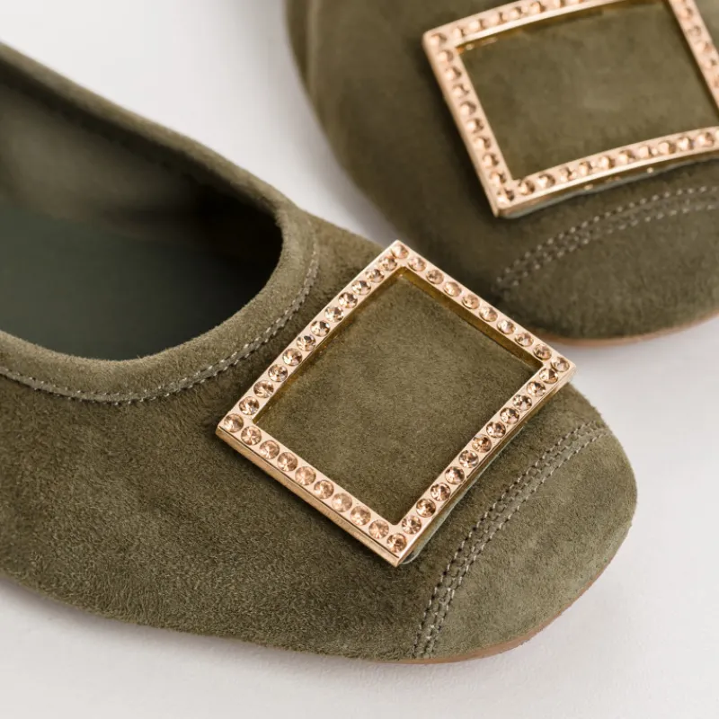 Reqins BALLERINES HAMARANTE CUIR VELOURS VERT Sale