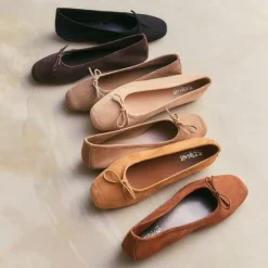 Reqins BALLERINES HARMONY CUIR VELOURS CC ROSE Clearance