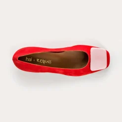 Reqins BALLERINES KEFIR CUIR VELOURS/SILK ROUGE Online