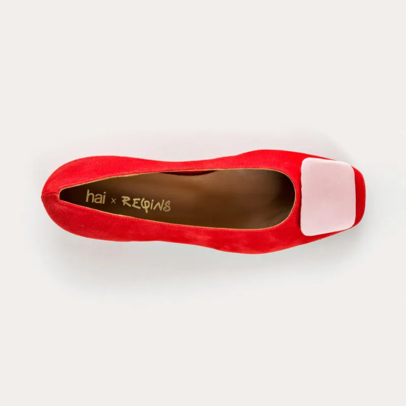 Reqins BALLERINES KEFIR CUIR VELOURS/SILK ROUGE Online