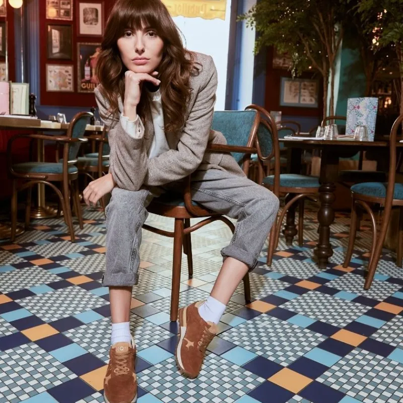 Reqins BASKETS MANIA CUIR VELOURS CAMEL Online