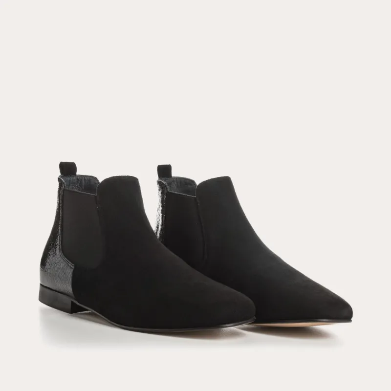 Reqins BOOTS LIZETTE CUIR VELOURS/V GRAINE NOIR New