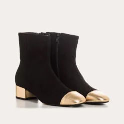 Reqins BOTTINES A TALONS ROXANE CUIR VELOURS ET METAL NOIR Clearance