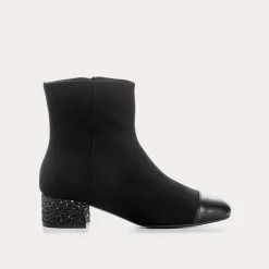 Reqins BOTTINES A TALONS ROXANE CUIR VELOURS ET GLITTER NOIR Discount