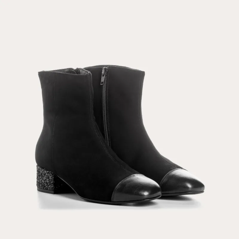 Reqins BOTTINES A TALONS ROXANE CUIR VELOURS ET GLITTER NOIR Discount