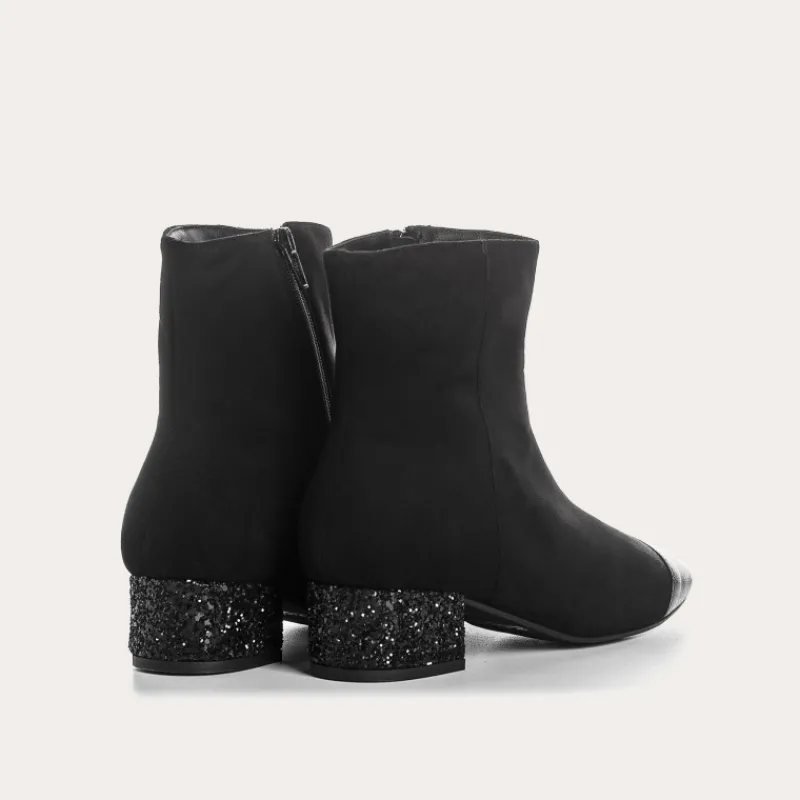 Reqins BOTTINES A TALONS ROXANE CUIR VELOURS ET GLITTER NOIR Discount