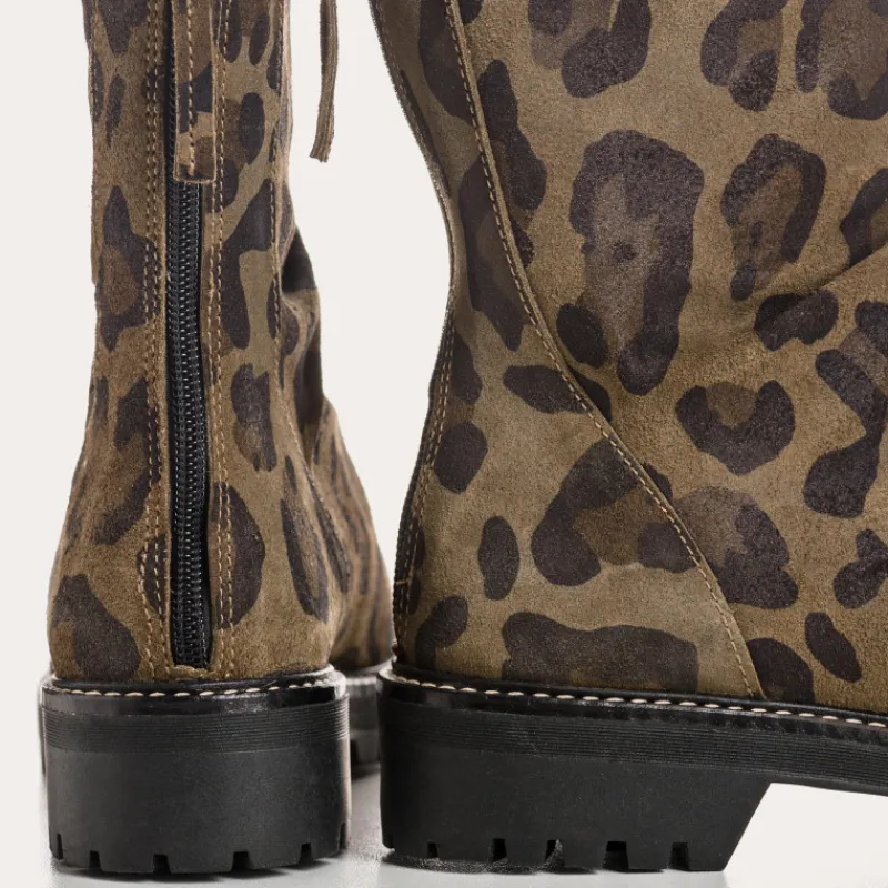 Reqins BOTTINES DUNK CUIR VELOURS LEOPARD KAKI Fashion