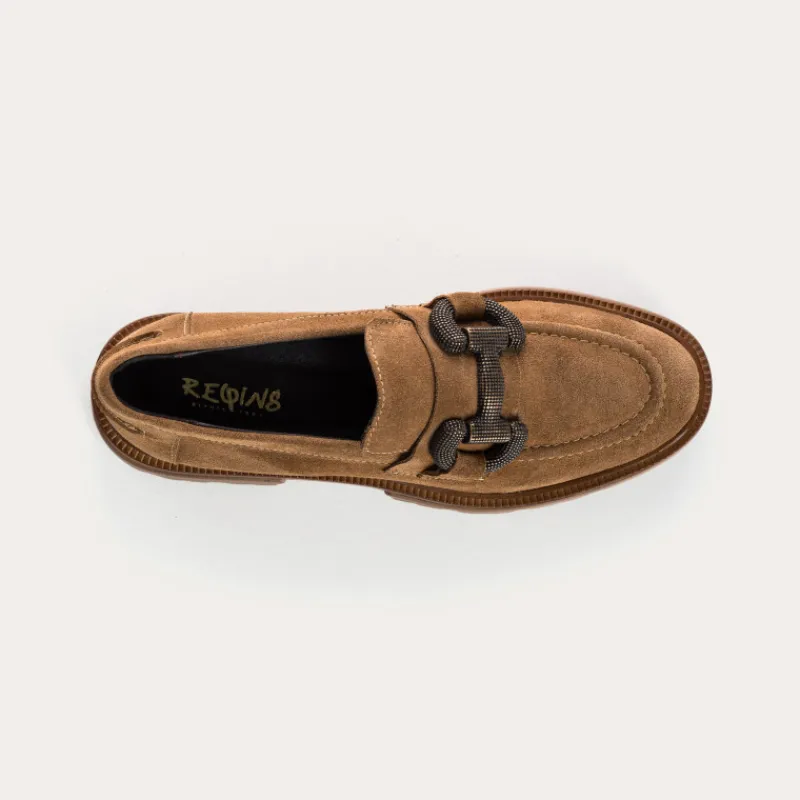 Reqins MOCASSINS ABRIL CUIR VELOURS HAVANE New