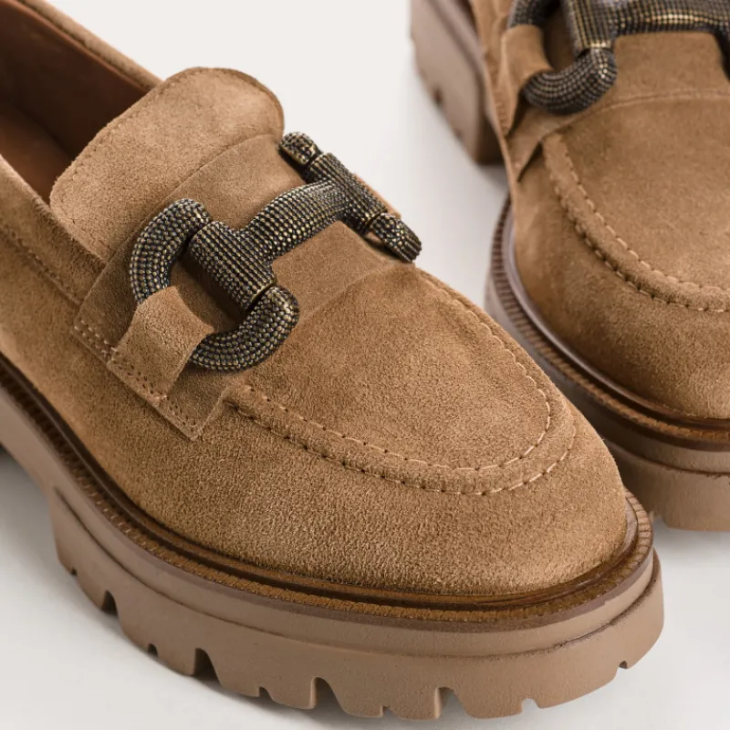 Reqins MOCASSINS ABRIL CUIR VELOURS HAVANE New