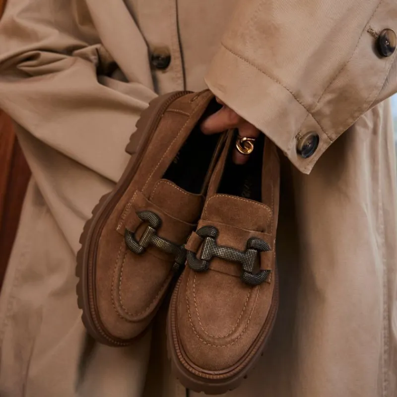 Reqins MOCASSINS ABRIL CUIR VELOURS HAVANE New