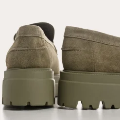 Reqins MOCASSINS ALABAMA CUIR VELOURS VERT Discount