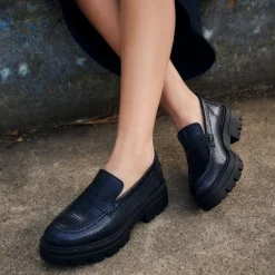 Reqins MOCASSINS ALABAMA LEZARD BLEU Discount