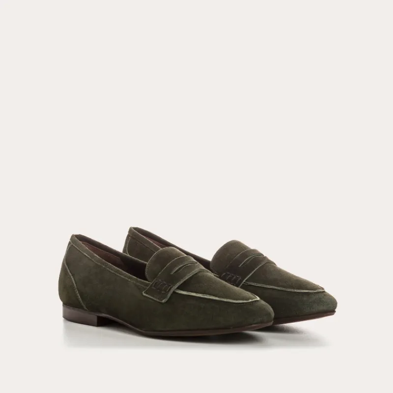 Reqins MOCASSINS FAUSTINE CUIR VELOURS VERT Outlet