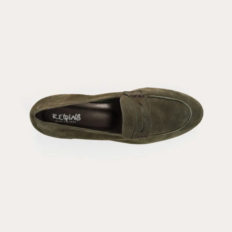 Reqins MOCASSINS FAUSTINE CUIR VELOURS VERT Outlet