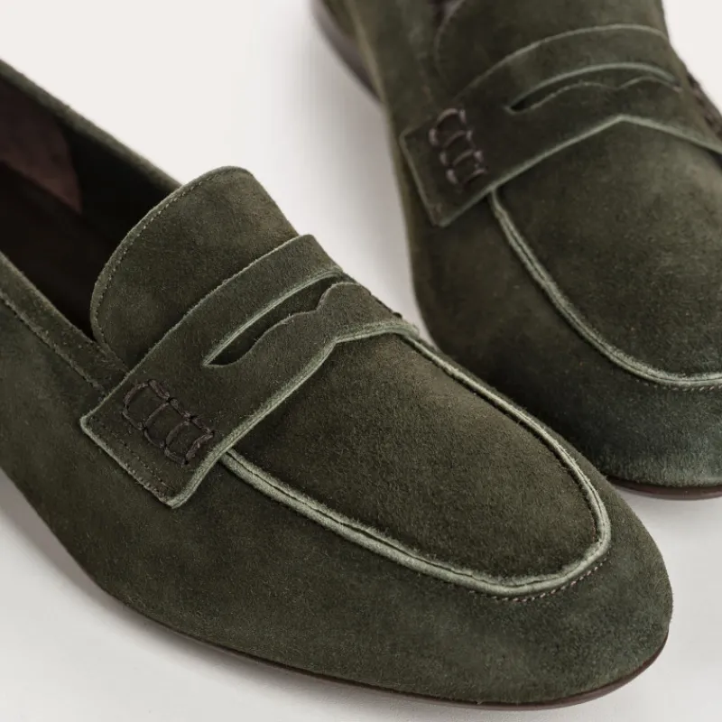 Reqins MOCASSINS FAUSTINE CUIR VELOURS VERT Outlet