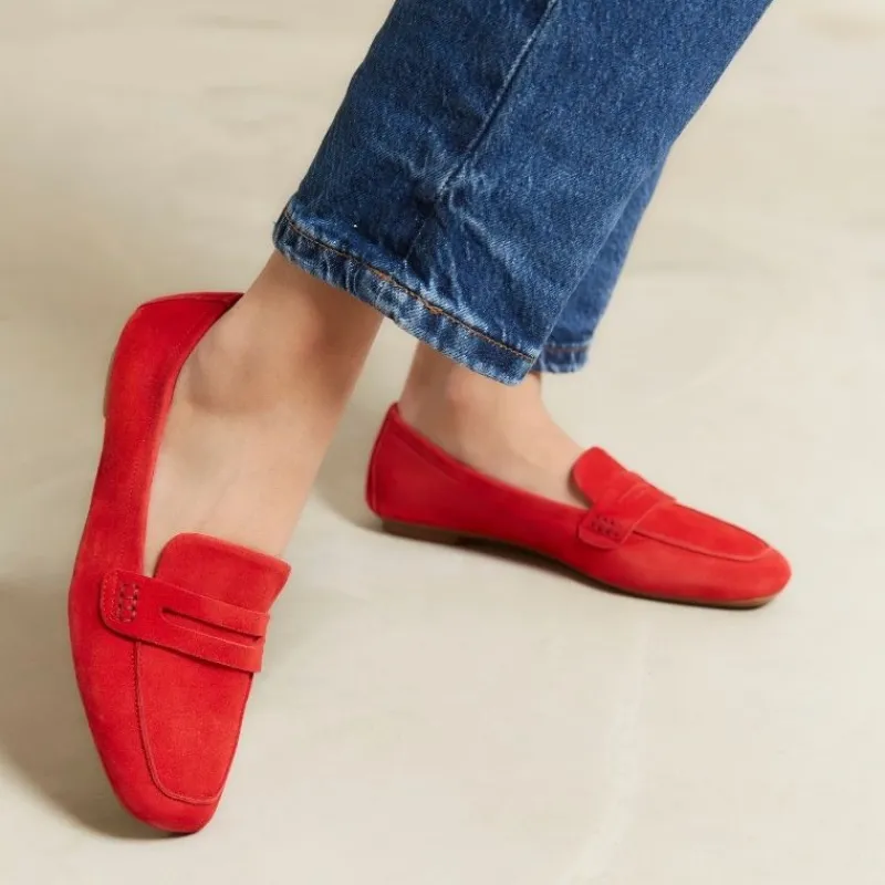 Reqins MOCASSINS HEMA CUIR VELOURS CC ROUGE New