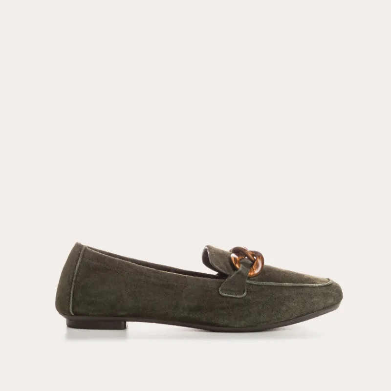 Reqins MOCASSINS HORACE CUIR VELOURS VERT New