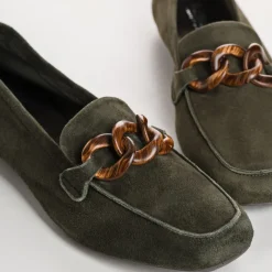 Reqins MOCASSINS HORACE CUIR VELOURS VERT New