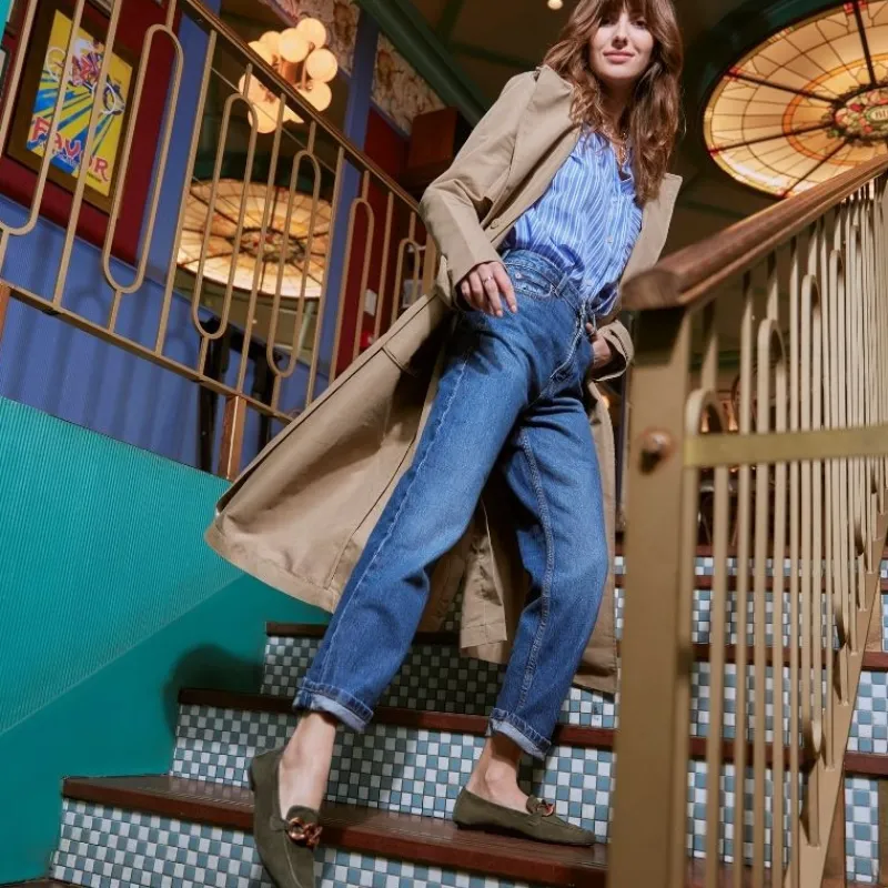 Reqins MOCASSINS HORACE CUIR VELOURS VERT New