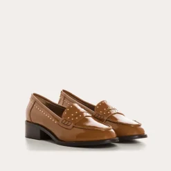 Reqins MOCASSINS JOYA ROCK CUIR VERNIS ET CLOUS CAMEL Discount