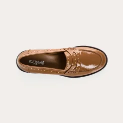 Reqins MOCASSINS JOYA ROCK CUIR VERNIS ET CLOUS CAMEL Discount