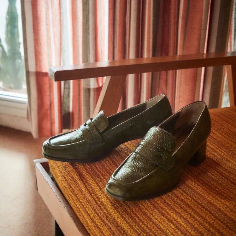 Reqins MOCASSINS LENNON VERNIS GRAINE VERT New