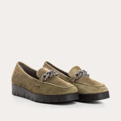 Reqins MOCASSINS NORA CUIR VELOURS VERT Discount