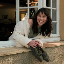 Reqins MOCASSINS NORA CUIR VELOURS VERT Discount