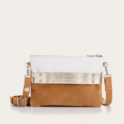 Reqins POCHETTE CARLA CUIR VELOURS CAMEL/BLANC Fashion